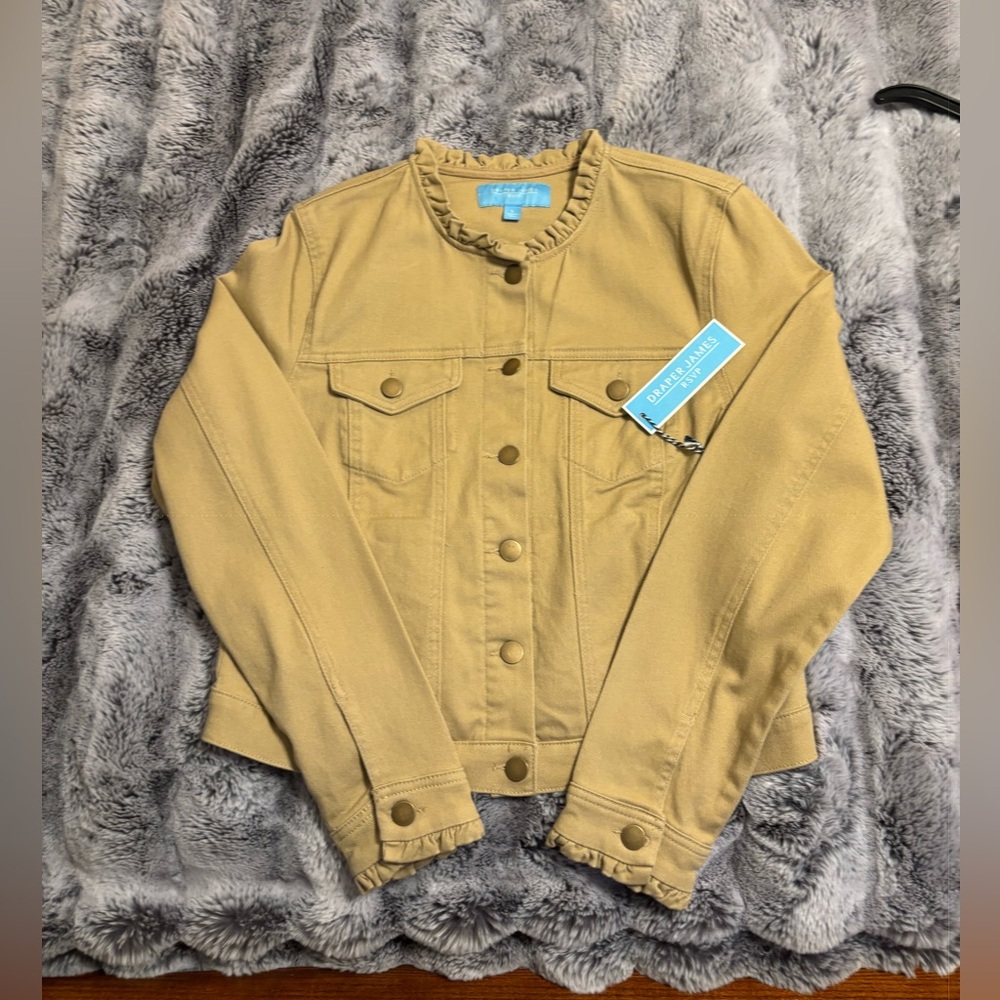 Draper James Tan Jean Jacket with Ruffle Trim
